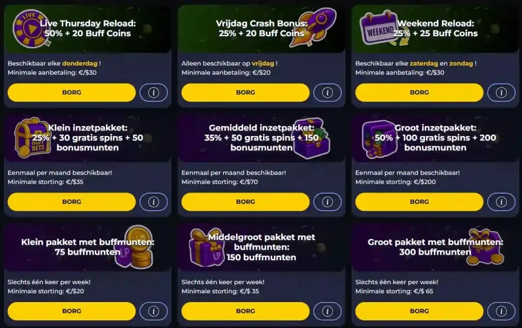 BuffBets bonusaanbiedingen: reloads, pakketten en Buff Coins
